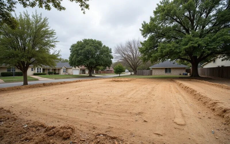 Freshly graded and cleared residential lot ready for new construction in South Austin