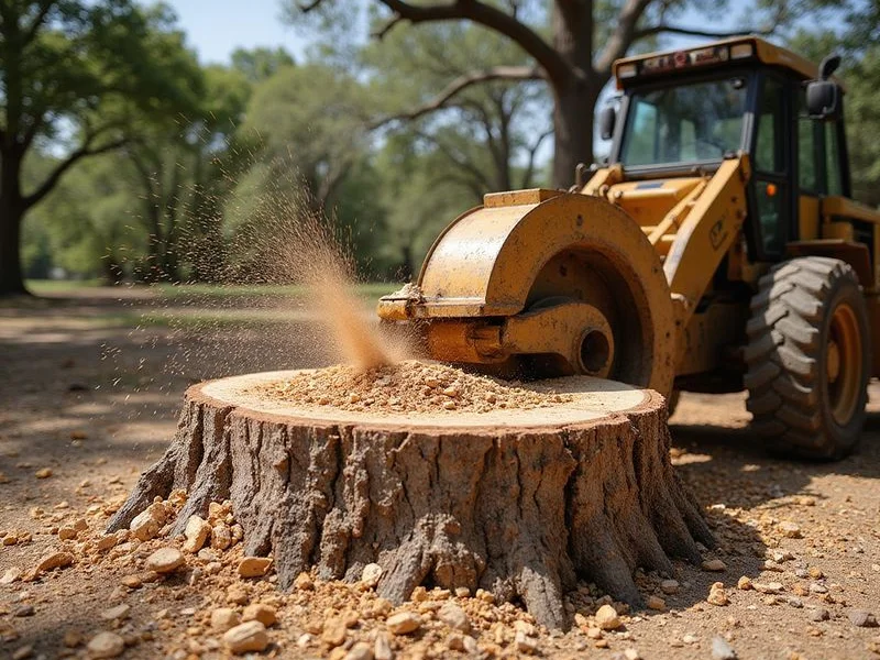 Large live oak stump removal with commercial grinder