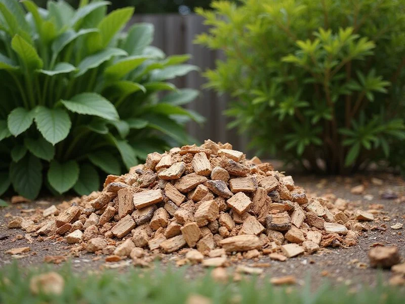 Wood chips produced from stump grinding ready for mulch